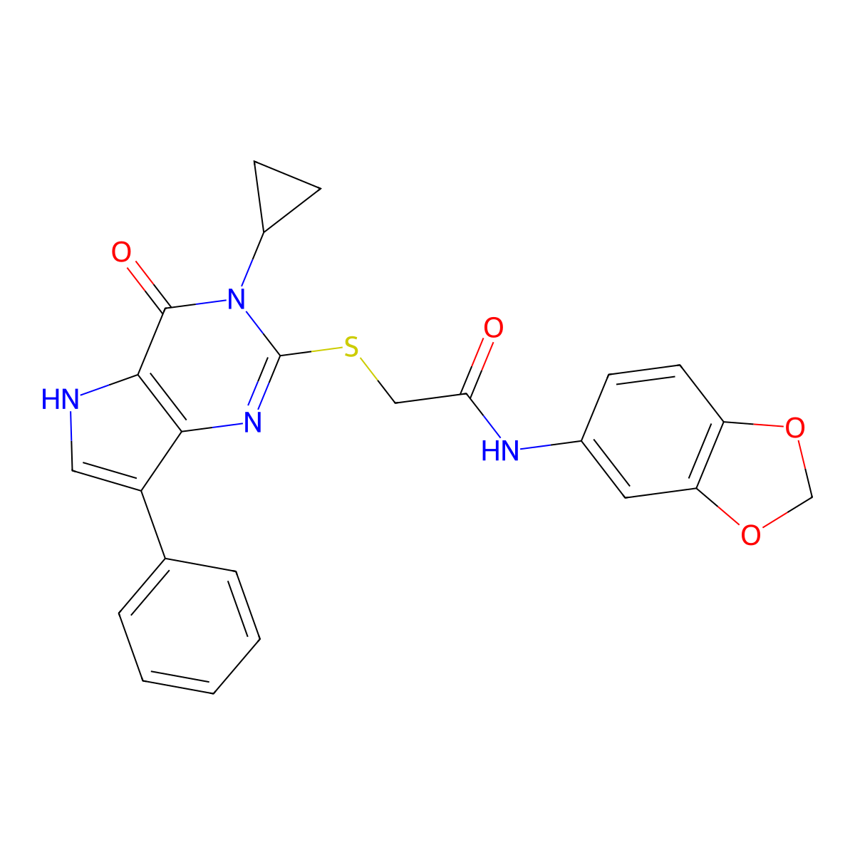 N-(2H-1,3-benzodioxol-5-yl)-2-({3-cyclopropyl-4-oxo-7-phenyl-3H,4H,5H-pyrrolo[3,2-d]pyrimidin-2-yl}sulfanyl)acetamide molecular structure, CAS 1021221-59-9