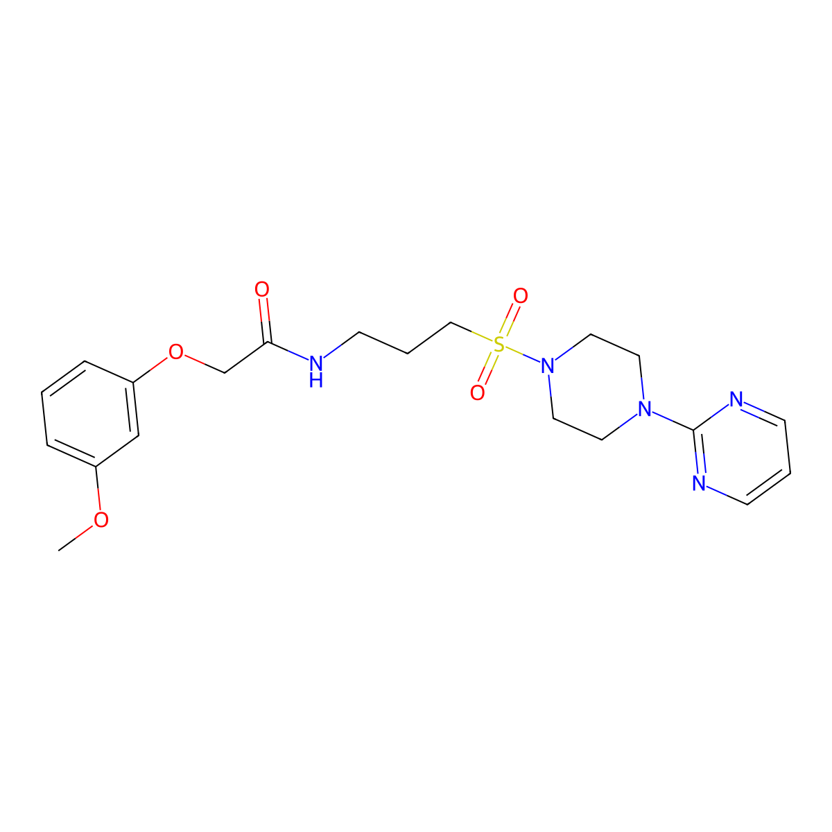 2-(3-methoxyphenoxy)-N-(3-((4-(pyrimidin-2-yl)piperazin-1-yl)sulfonyl)propyl)acetamide molecular structure, CAS 1021221-60-2