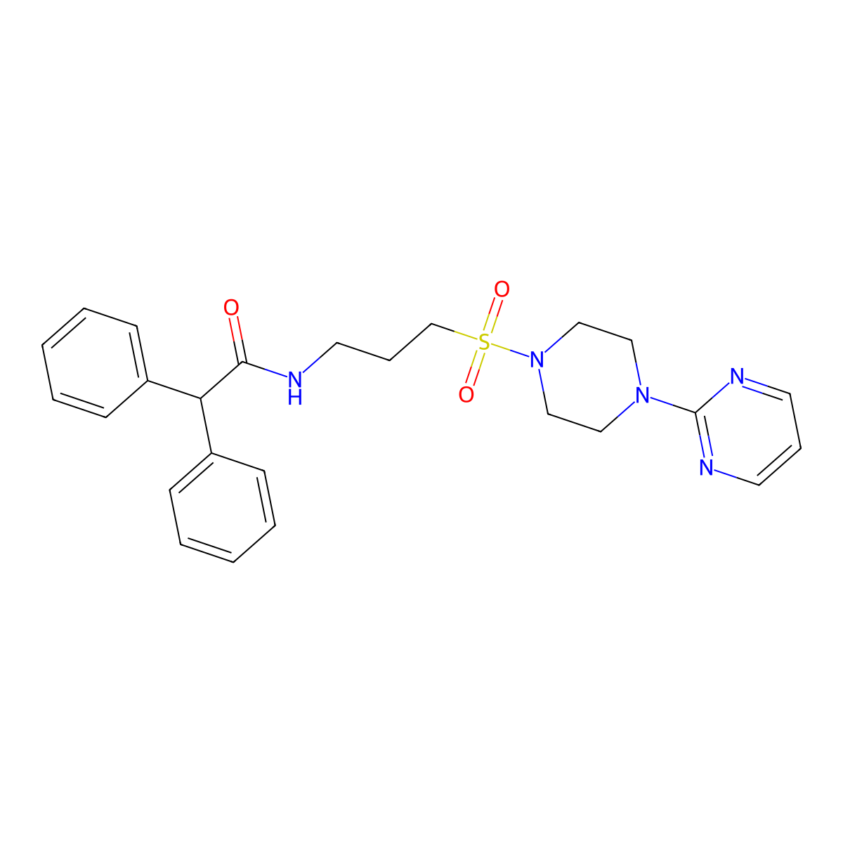 2,2-diphenyl-N-(3-((4-(pyrimidin-2-yl)piperazin-1-yl)sulfonyl)propyl)acetamide molecular structure, CAS 1021221-68-0