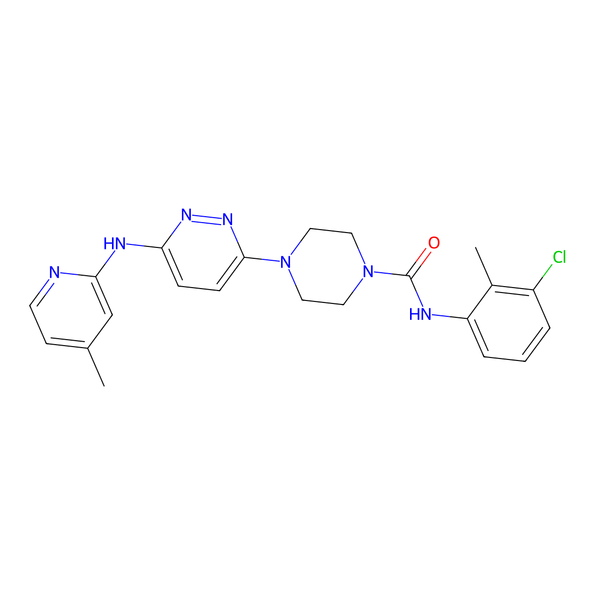 N-(3-chloro-2-methylphenyl)-4-(6-((4-methylpyridin-2-yl)amino)pyridazin-3-yl)piperazine-1-carboxamide molecular structure, CAS 1021221-69-1