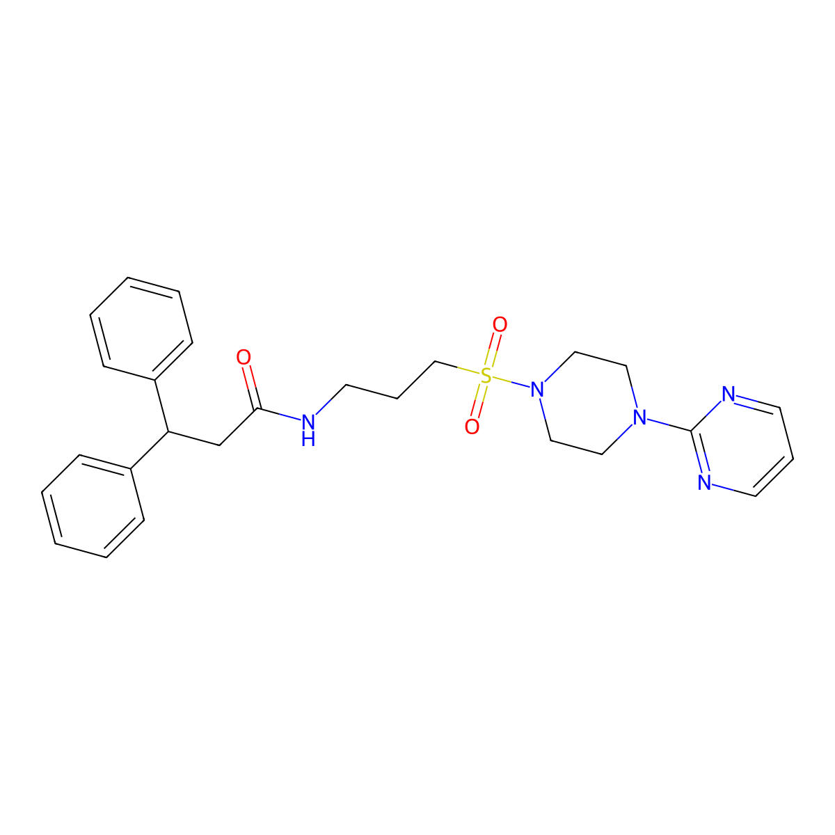 3,3-diphenyl-N-(3-((4-(pyrimidin-2-yl)piperazin-1-yl)sulfonyl)propyl)propanamide molecular structure, CAS 1021221-71-5