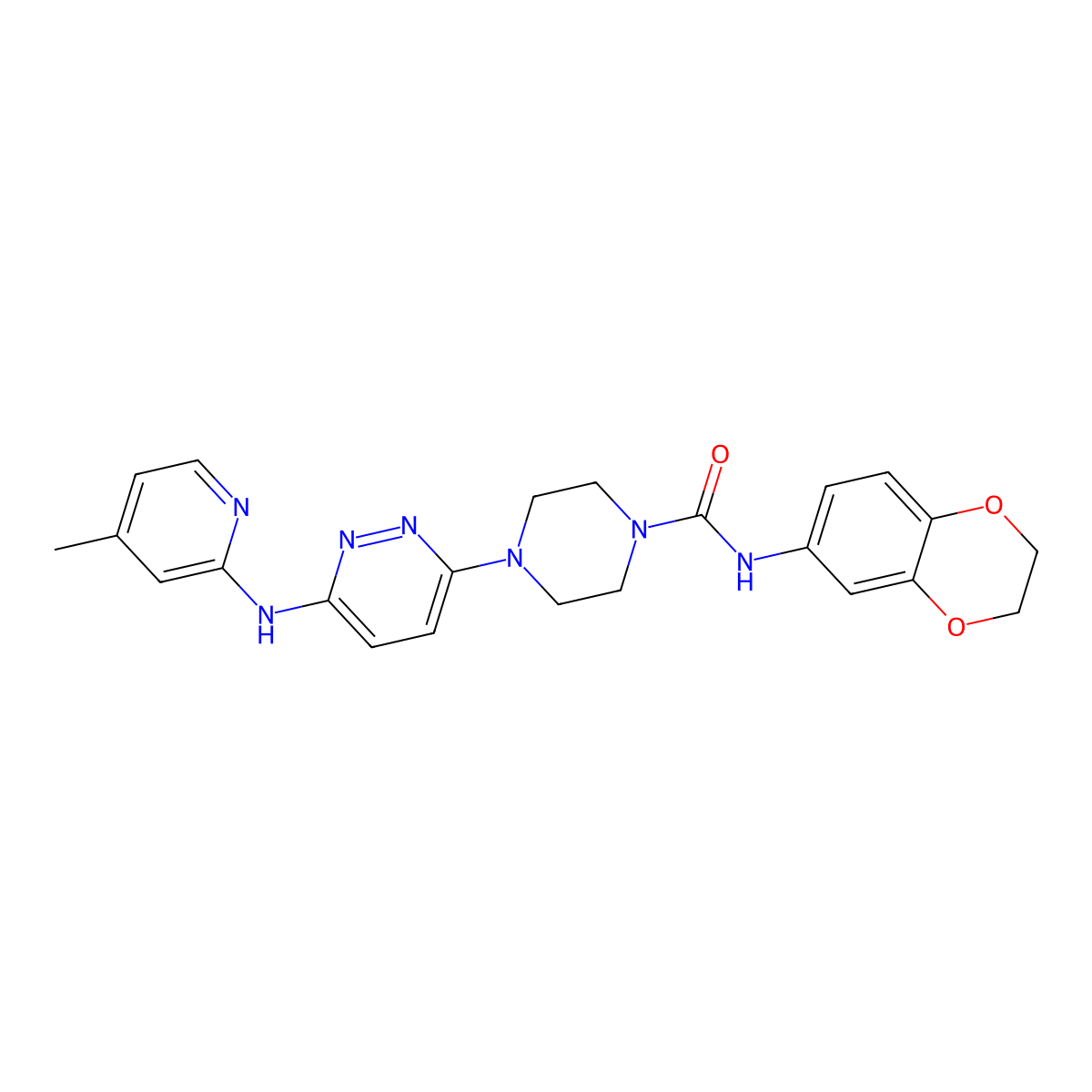 N-(2,3-dihydrobenzo[b][1,4]dioxin-6-yl)-4-(6-((4-methylpyridin-2-yl)amino)pyridazin-3-yl)piperazine-1-carboxamide molecular structure, CAS 1021221-72-6