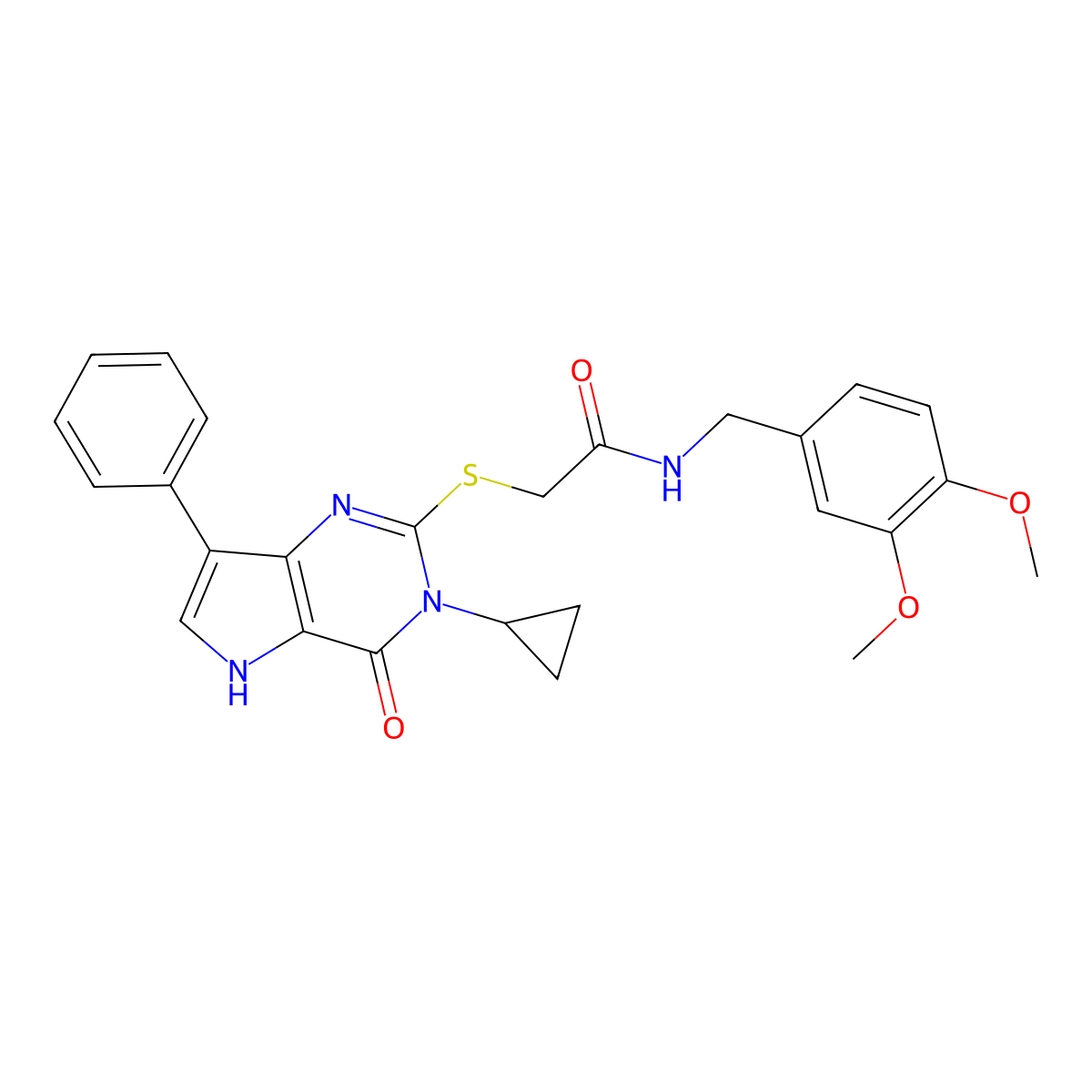 2-({3-cyclopropyl-4-oxo-7-phenyl-3H,4H,5H-pyrrolo[3,2-d]pyrimidin-2-yl}sulfanyl)-N-[(3,4-dimethoxyphenyl)methyl]acetamide molecular structure, CAS 1021221-73-7