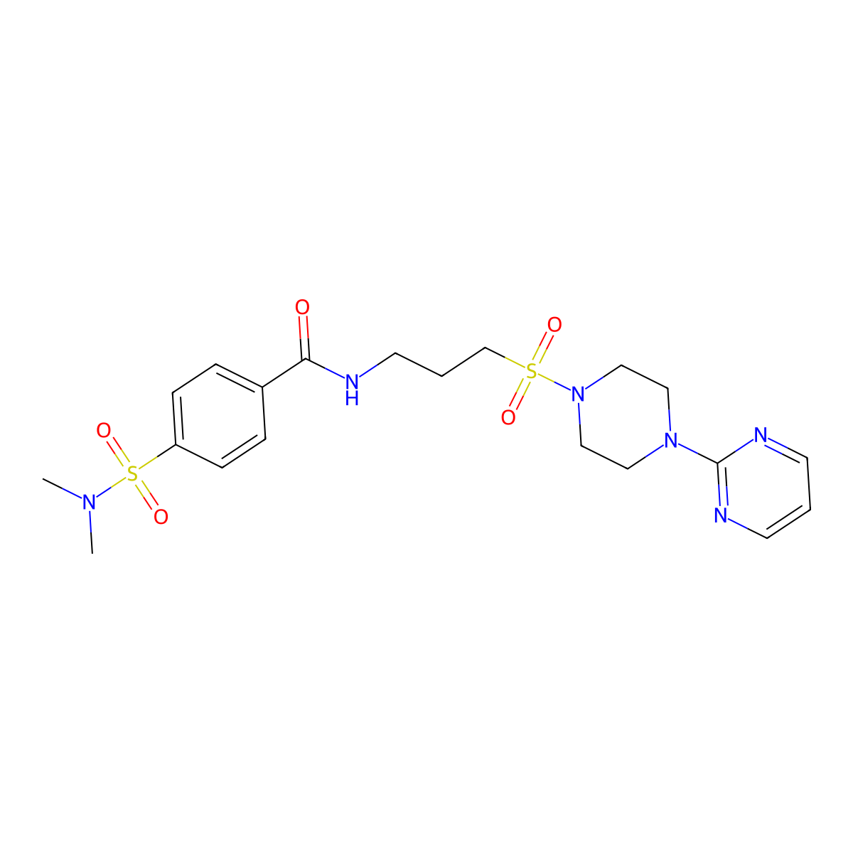 4-(N,N-dimethylsulfamoyl)-N-(3-((4-(pyrimidin-2-yl)piperazin-1-yl)sulfonyl)propyl)benzamide molecular structure, CAS 1021221-74-8