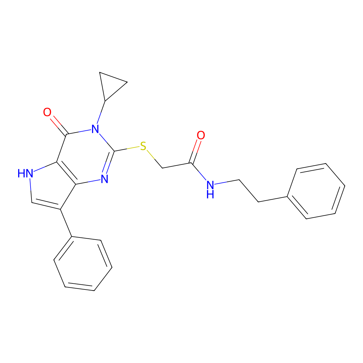 2-({3-cyclopropyl-4-oxo-7-phenyl-3H,4H,5H-pyrrolo[3,2-d]pyrimidin-2-yl}sulfanyl)-N-(2-phenylethyl)acetamide molecular structure, CAS 1021221-75-9