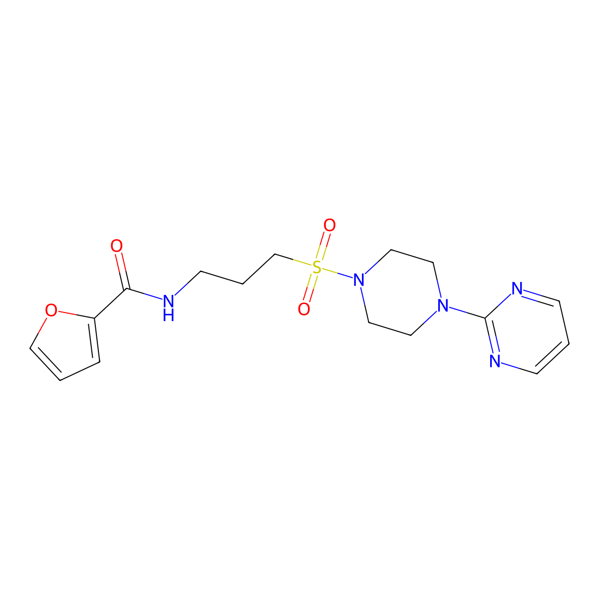 N-(3-((4-(pyrimidin-2-yl)piperazin-1-yl)sulfonyl)propyl)furan-2-carboxamide molecular structure, CAS 1021221-76-0