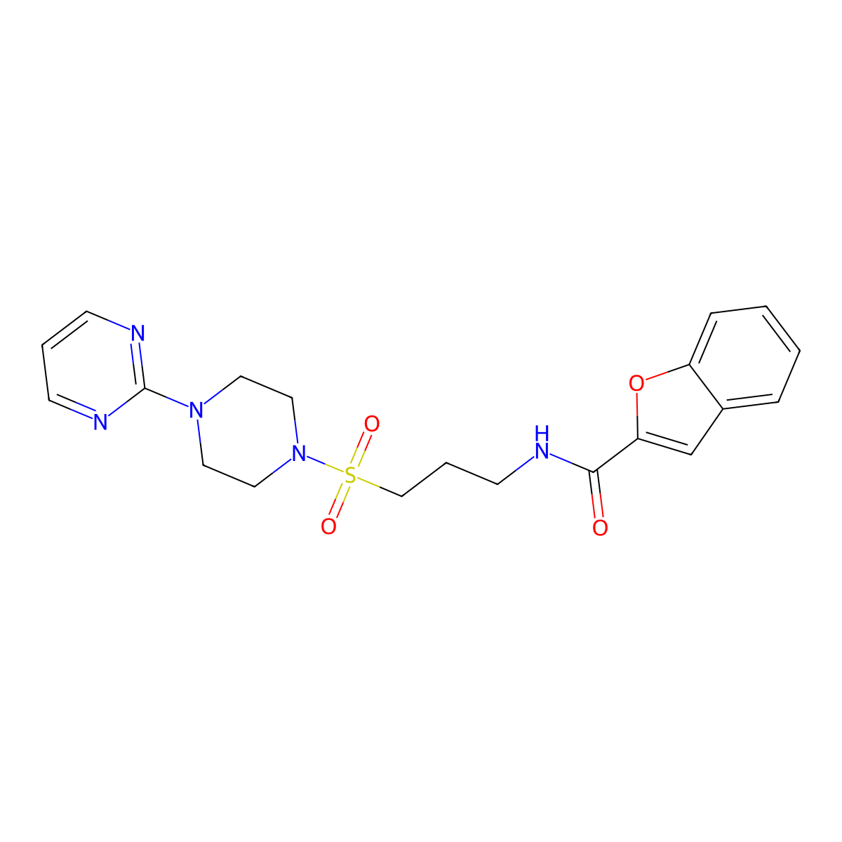 N-(3-((4-(pyrimidin-2-yl)piperazin-1-yl)sulfonyl)propyl)benzofuran-2-carboxamide molecular structure, CAS 1021221-79-3