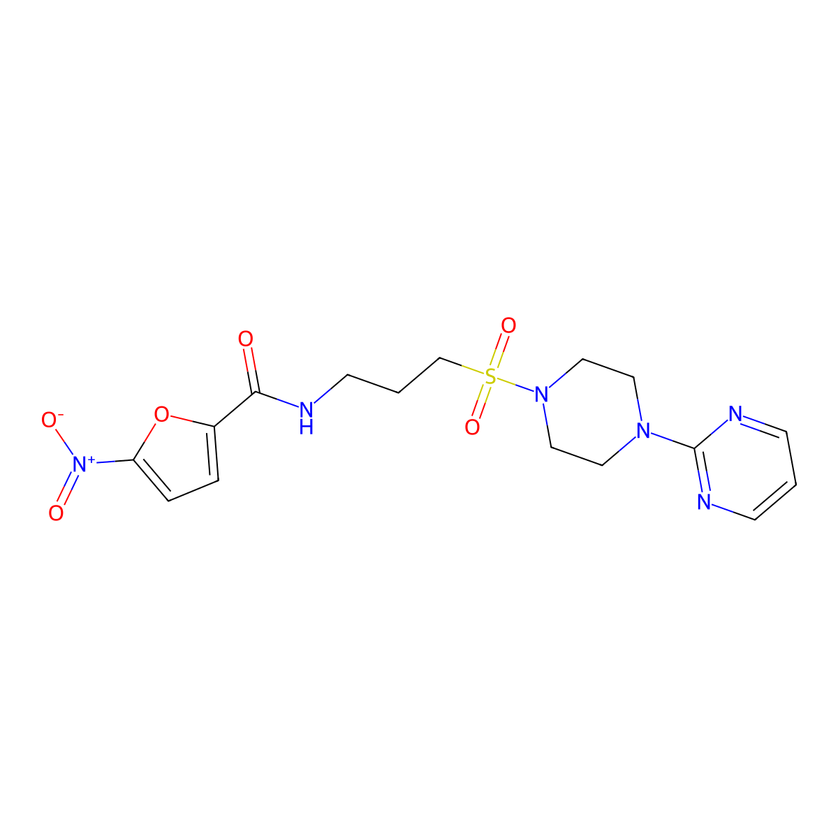 5-nitro-N-(3-((4-(pyrimidin-2-yl)piperazin-1-yl)sulfonyl)propyl)furan-2-carboxamide molecular structure, CAS 1021221-82-8