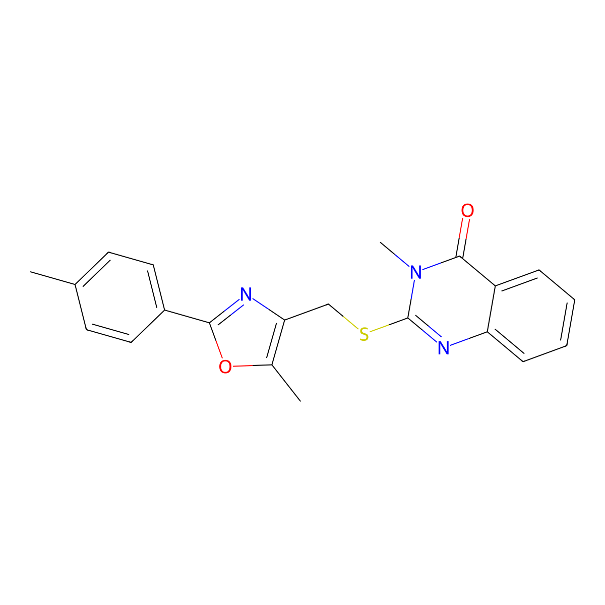 3-Methyl-2-({[5-methyl-2-(4-methylphenyl)-1,3-oxazol-4-yl]methyl}sulfanyl)-3,4-dihydroquinazolin-4-one molecular structure, CAS 1021221-87-3