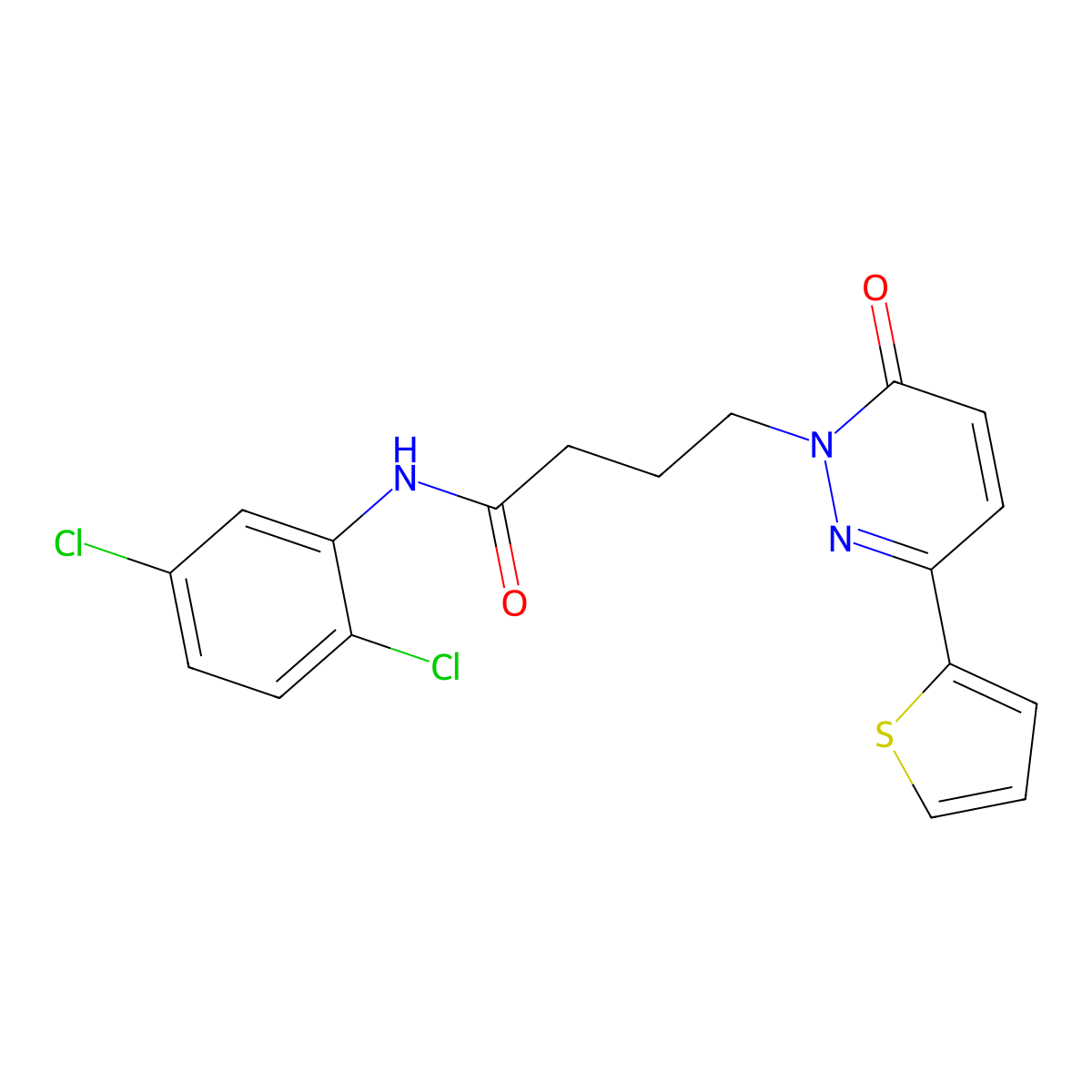 N-(2,5-dichlorophenyl)-4-[6-oxo-3-(thiophen-2-yl)-1,6-dihydropyridazin-1-yl]butanamide molecular structure, CAS 1021221-89-5