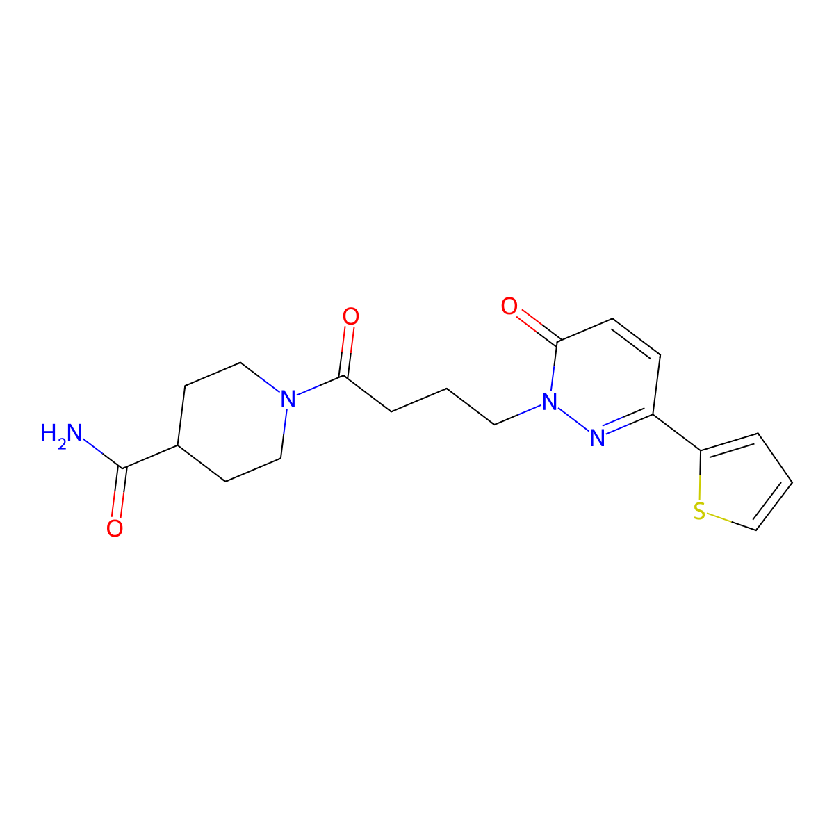 1-{4-[6-Oxo-3-(thiophen-2-yl)-1,6-dihydropyridazin-1-yl]butanoyl}piperidine-4-carboxamide molecular structure, CAS 1021222-08-1
