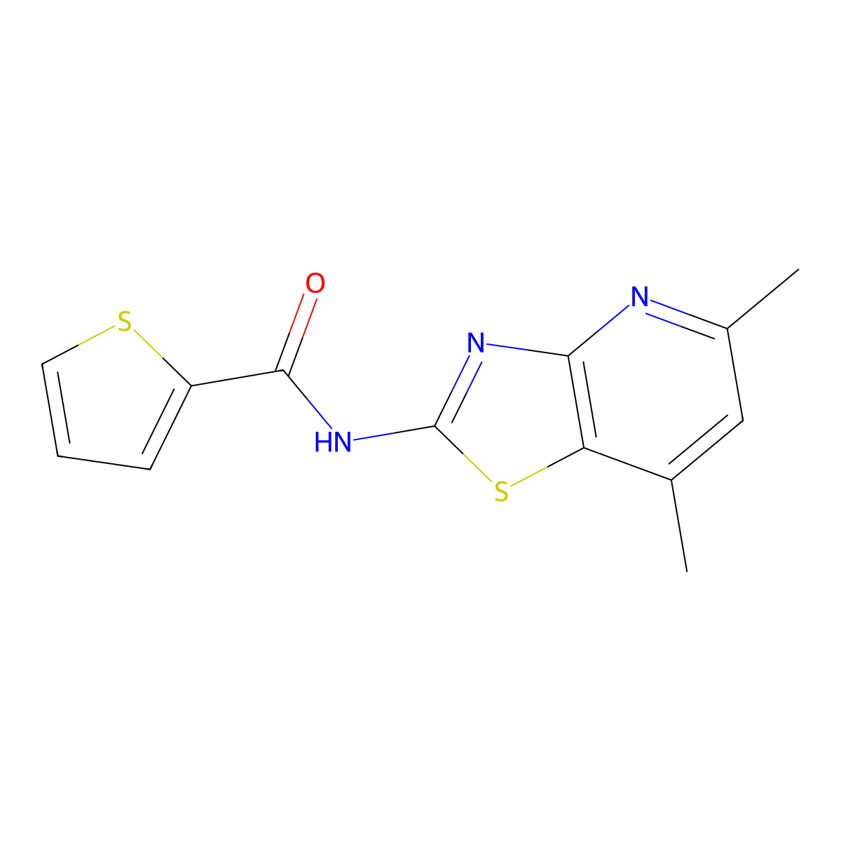 N-{5,7-dimethyl-[1,3]thiazolo[4,5-b]pyridin-2-yl}thiophene-2-carboxamide molecular structure, CAS 1021222-09-2