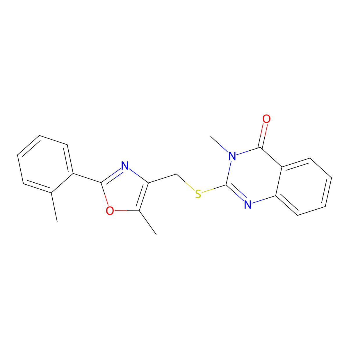 3-Methyl-2-({[5-methyl-2-(2-methylphenyl)-1,3-oxazol-4-yl]methyl}sulfanyl)-3,4-dihydroquinazolin-4-one molecular structure, CAS 1021222-10-5