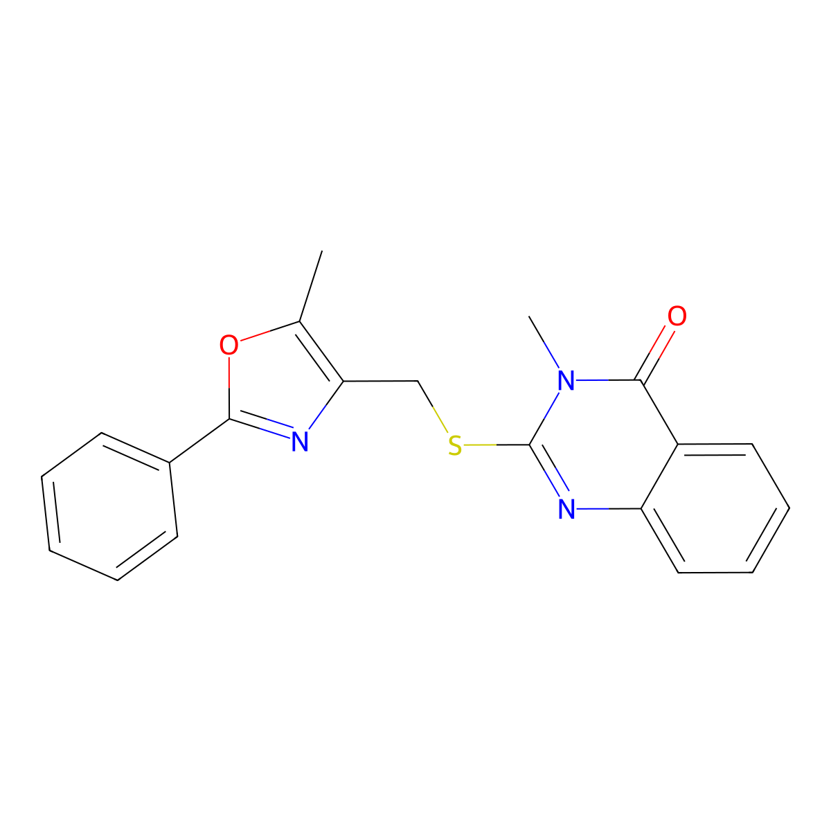 3-Methyl-2-{[(5-methyl-2-phenyl-1,3-oxazol-4-yl)methyl]sulfanyl}-3,4-dihydroquinazolin-4-one molecular structure, CAS 1021222-18-3