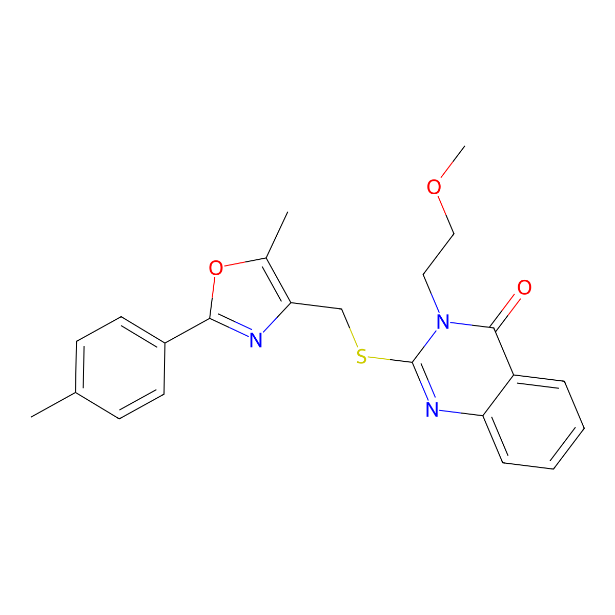 3-(2-Methoxyethyl)-2-({[5-methyl-2-(4-methylphenyl)-1,3-oxazol-4-yl]methyl}sulfanyl)-3,4-dihydroquinazolin-4-one molecular structure, CAS 1021222-29-6