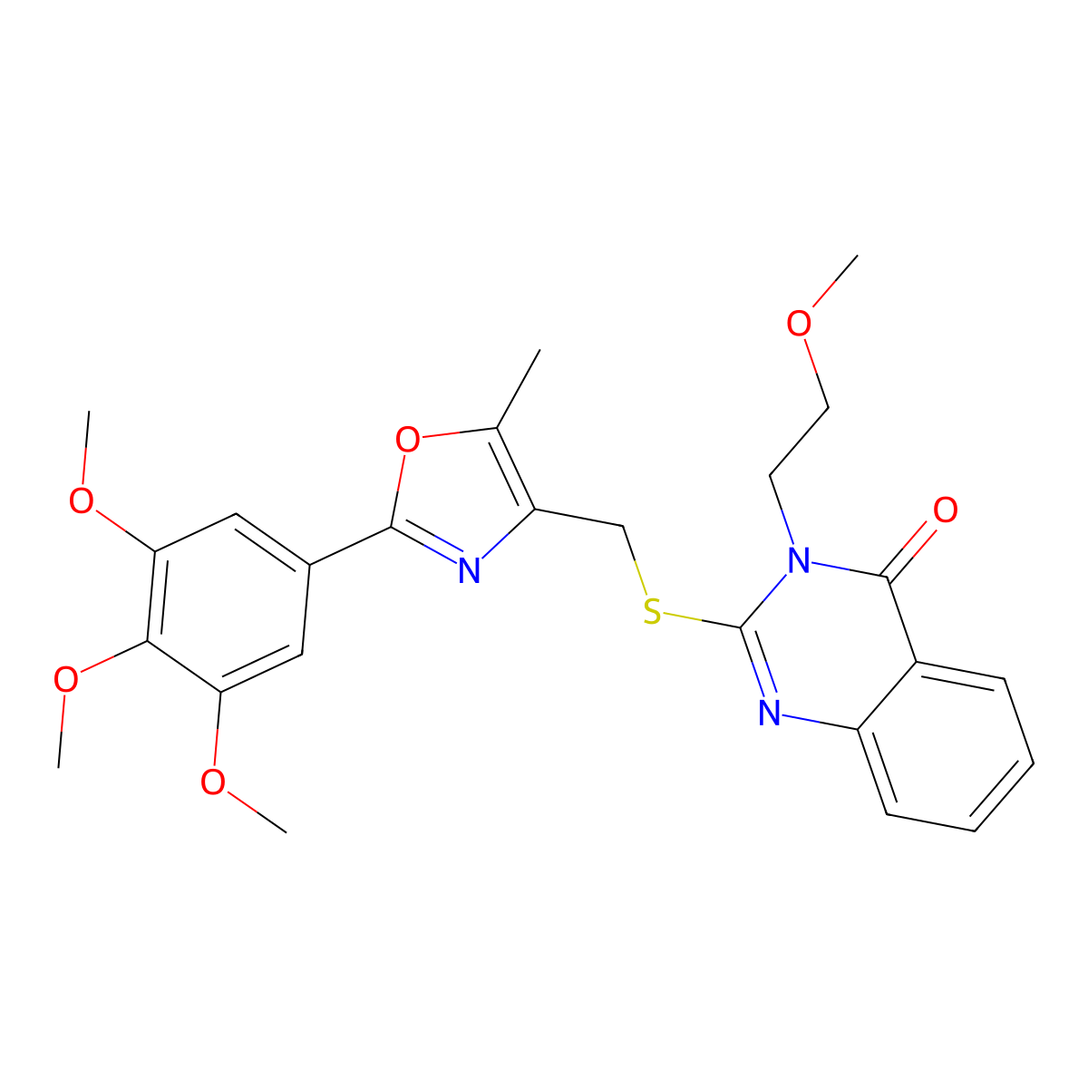 3-(2-Methoxyethyl)-2-({[5-methyl-2-(3,4,5-trimethoxyphenyl)-1,3-oxazol-4-yl]methyl}sulfanyl)-3,4-dihydroquinazolin-4-one molecular structure, CAS 1021222-31-0