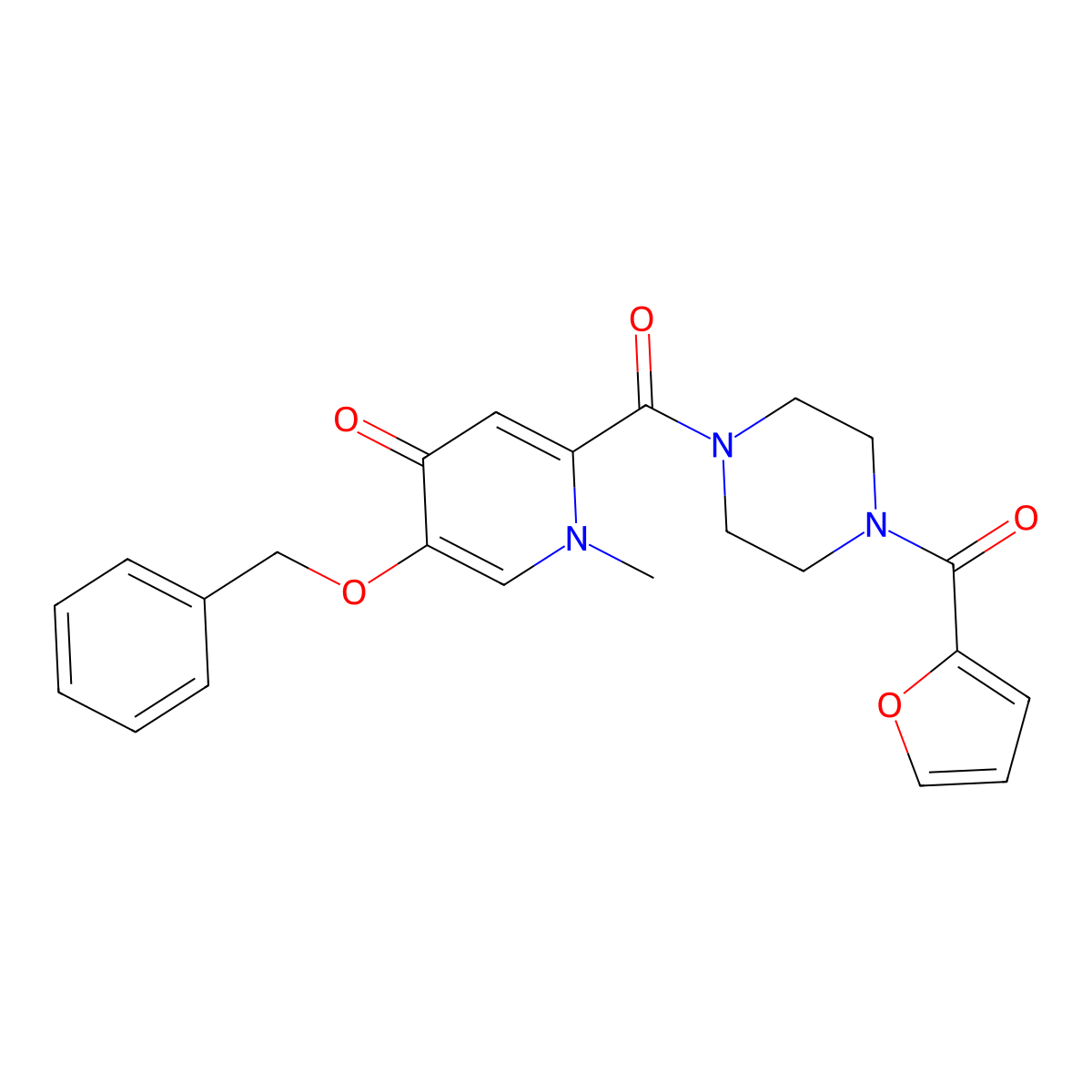 5-(benzyloxy)-2-(4-(furan-2-carbonyl)piperazine-1-carbonyl)-1-methylpyridin-4(1H)-one molecular structure, CAS 1021222-32-1