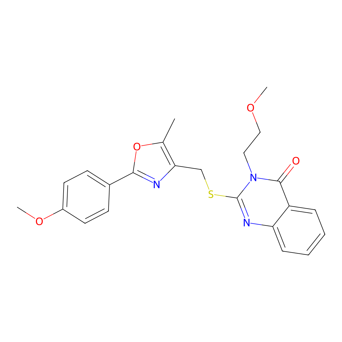 3-(2-Methoxyethyl)-2-({[2-(4-methoxyphenyl)-5-methyl-1,3-oxazol-4-yl]methyl}sulfanyl)-3,4-dihydroquinazolin-4-one molecular structure, CAS 1021222-33-2