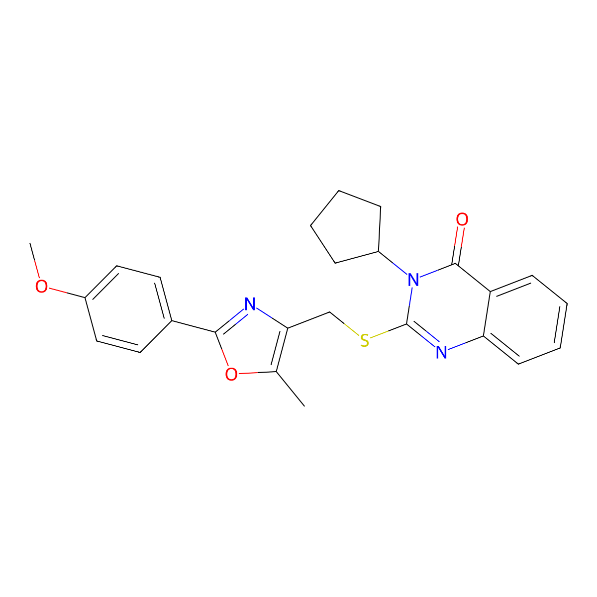 3-Cyclopentyl-2-({[2-(4-methoxyphenyl)-5-methyl-1,3-oxazol-4-yl]methyl}sulfanyl)-3,4-dihydroquinazolin-4-one molecular structure, CAS 1021222-35-4
