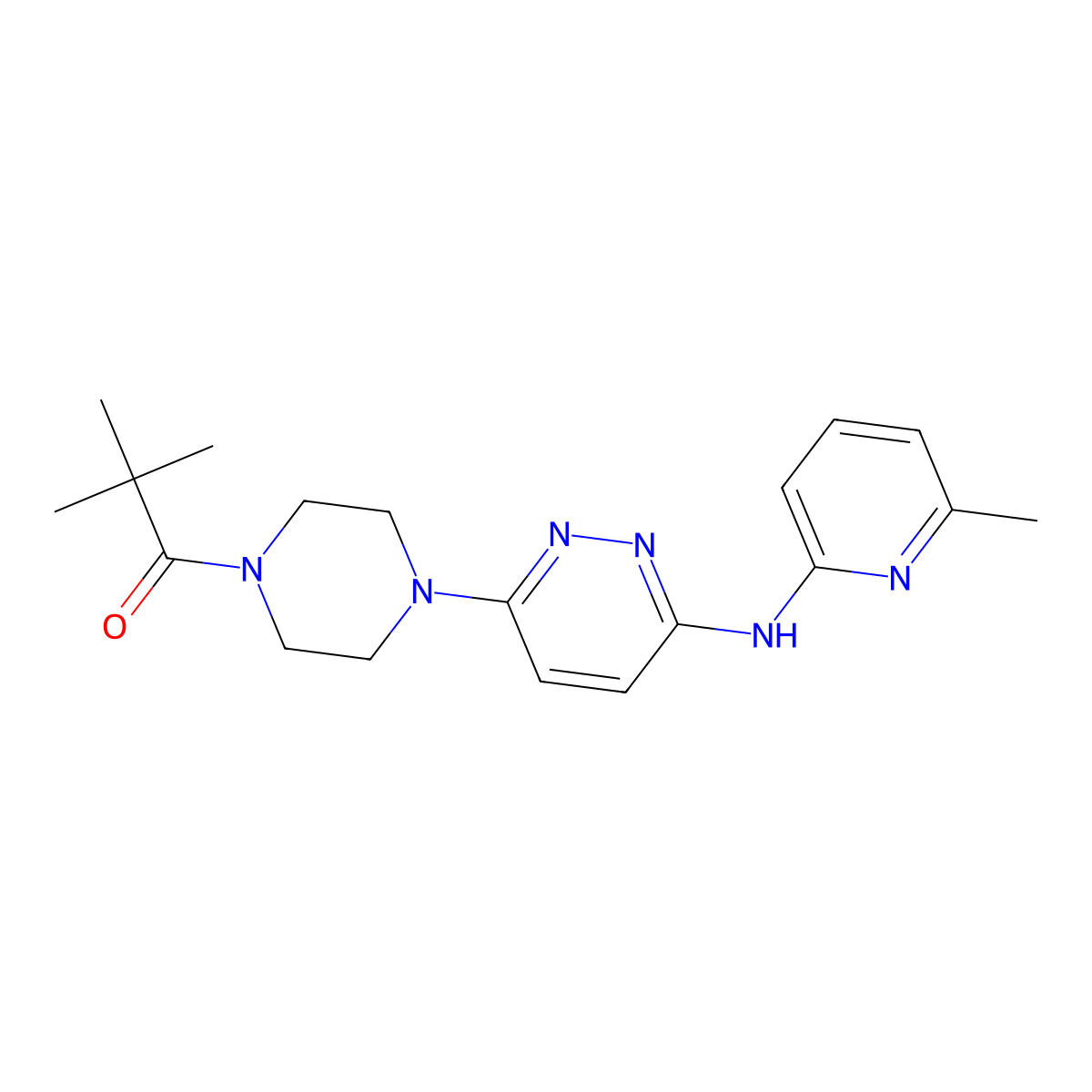 2,2-Dimethyl-1-(4-(6-((6-methylpyridin-2-yl)amino)pyridazin-3-yl)piperazin-1-yl)propan-1-one molecular structure, CAS 1021222-39-8