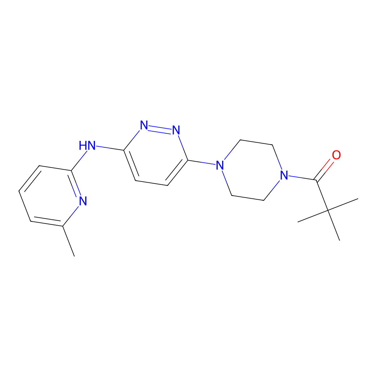 2,2-Dimethyl-1-(4-(6-((6-methylpyridin-2-yl)amino)pyridazin-3-yl)piperazin-1-yl)propan-1-one molecular structure, CAS 1021222-39-8