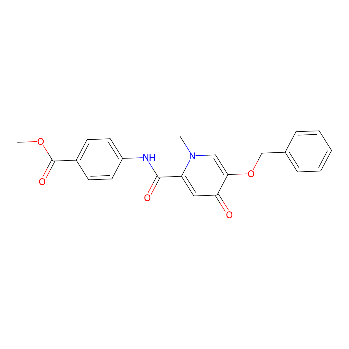 Methyl 4-(5-(benzyloxy)-1-methyl-4-oxo-1,4-dihydropyridine-2-carboxamido)benzoate molecular structure, CAS 1021222-41-2