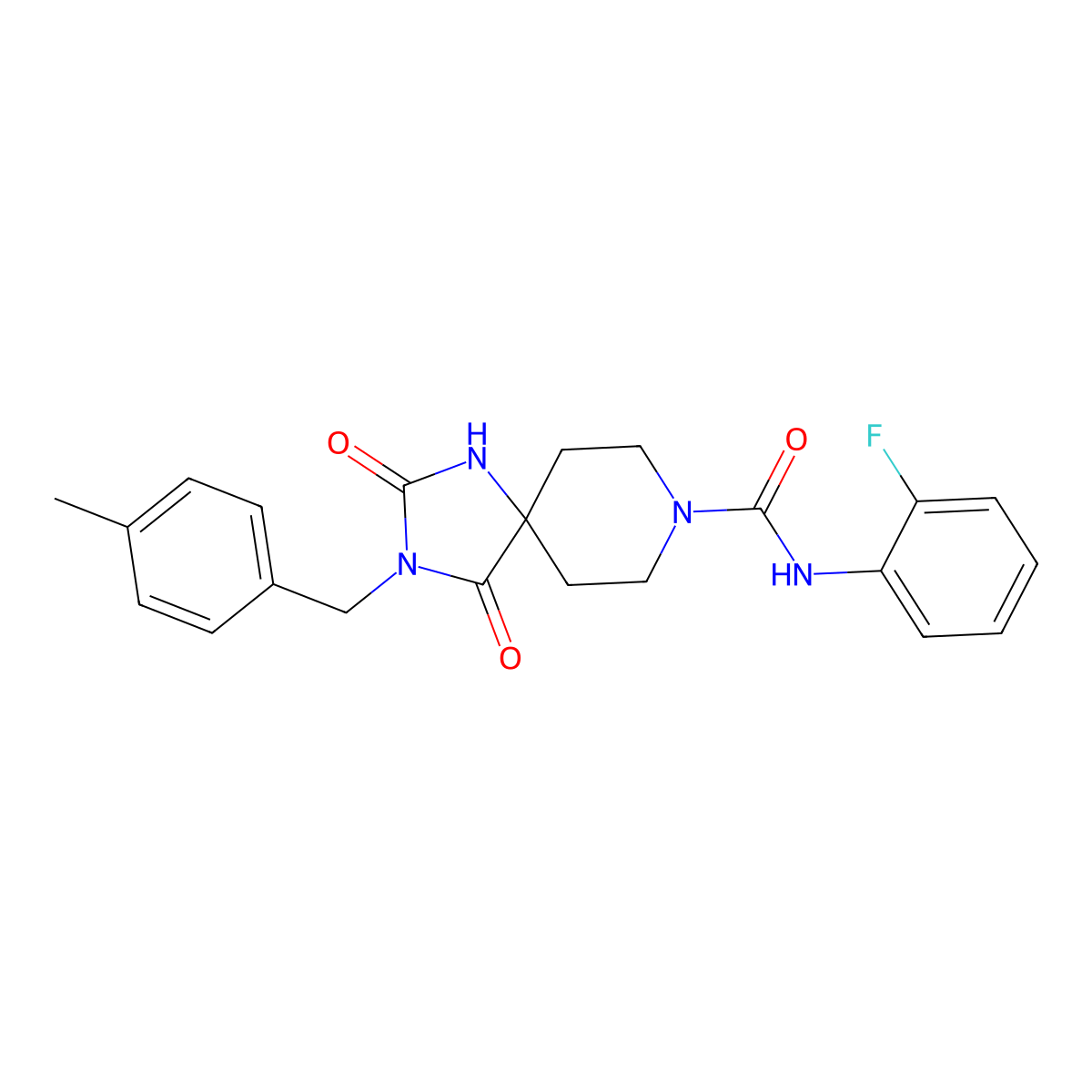 N-(2-fluorophenyl)-3-[(4-methylphenyl)methyl]-2,4-dioxo-1,3,8-triazaspiro[4.5]decane-8-carboxamide molecular structure, CAS 1021222-44-5