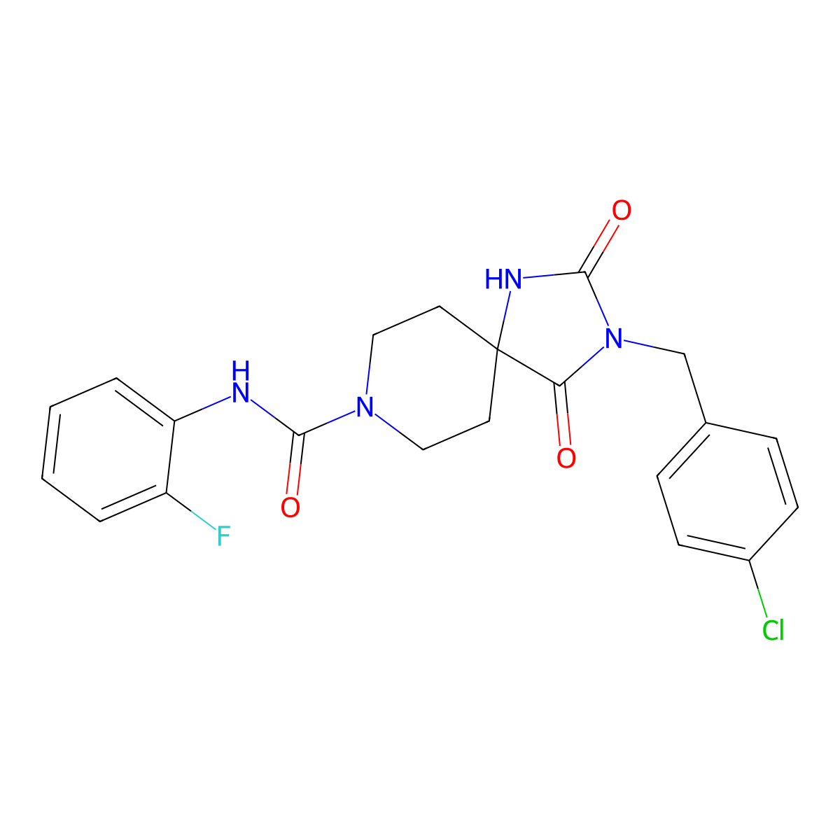 3-(4-chlorobenzyl)-N-(2-fluorophenyl)-2,4-dioxo-1,3,8-triazaspiro[4.5]decane-8-carboxamide molecular structure, CAS 1021222-50-3