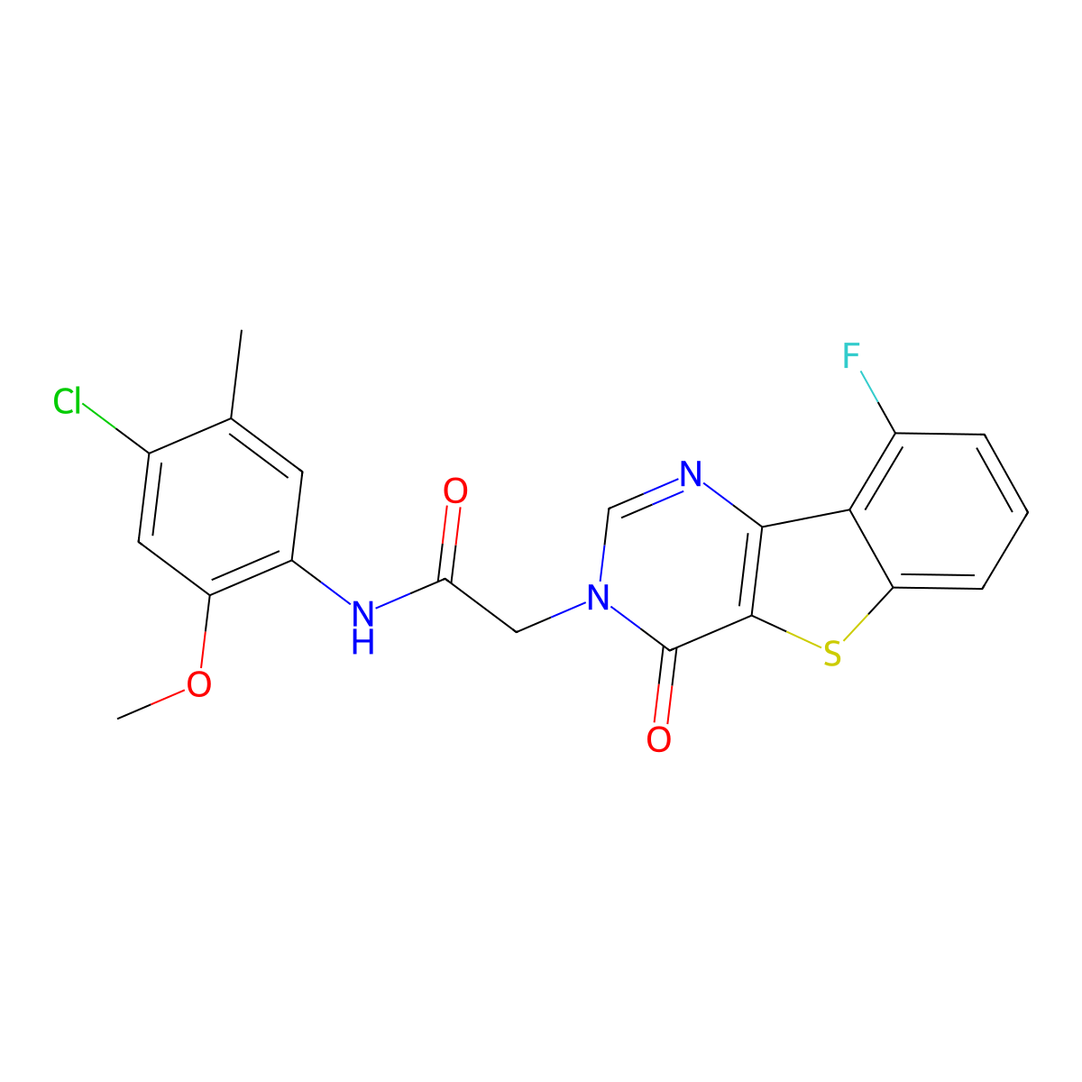 N-(4-chloro-2-methoxy-5-methylphenyl)-2-(9-fluoro-4-oxo[1]benzothieno[3,2-d]pyrimidin-3(4H)-yl)acetamide molecular structure, CAS 1021222-51-4