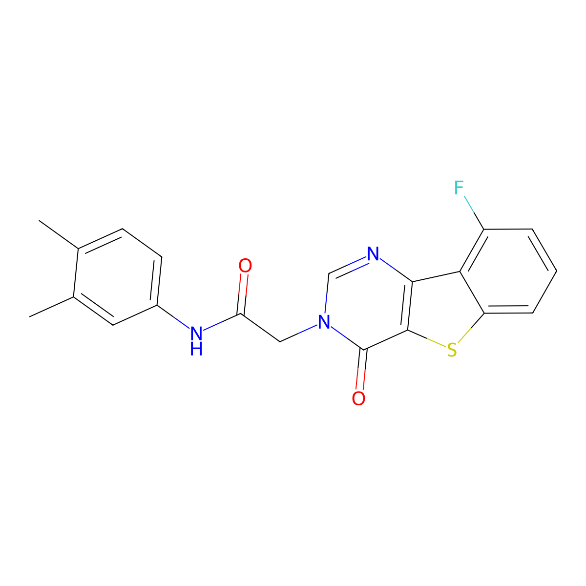 N-(3,4-dimethylphenyl)-2-(9-fluoro-4-oxo[1]benzothieno[3,2-d]pyrimidin-3(4H)-yl)acetamide molecular structure, CAS 1021222-53-6