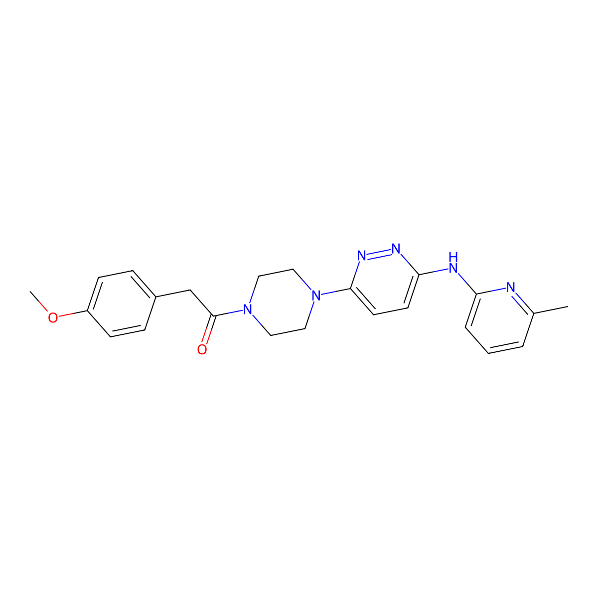 2-(4-Methoxyphenyl)-1-(4-(6-((6-methylpyridin-2-yl)amino)pyridazin-3-yl)piperazin-1-yl)ethanone molecular structure, CAS 1021222-65-0