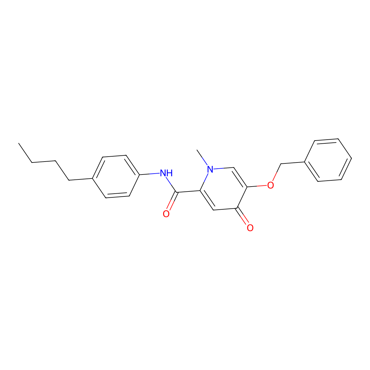 5-(benzyloxy)-N-(4-butylphenyl)-1-methyl-4-oxo-1,4-dihydropyridine-2-carboxamide molecular structure, CAS 1021222-70-7