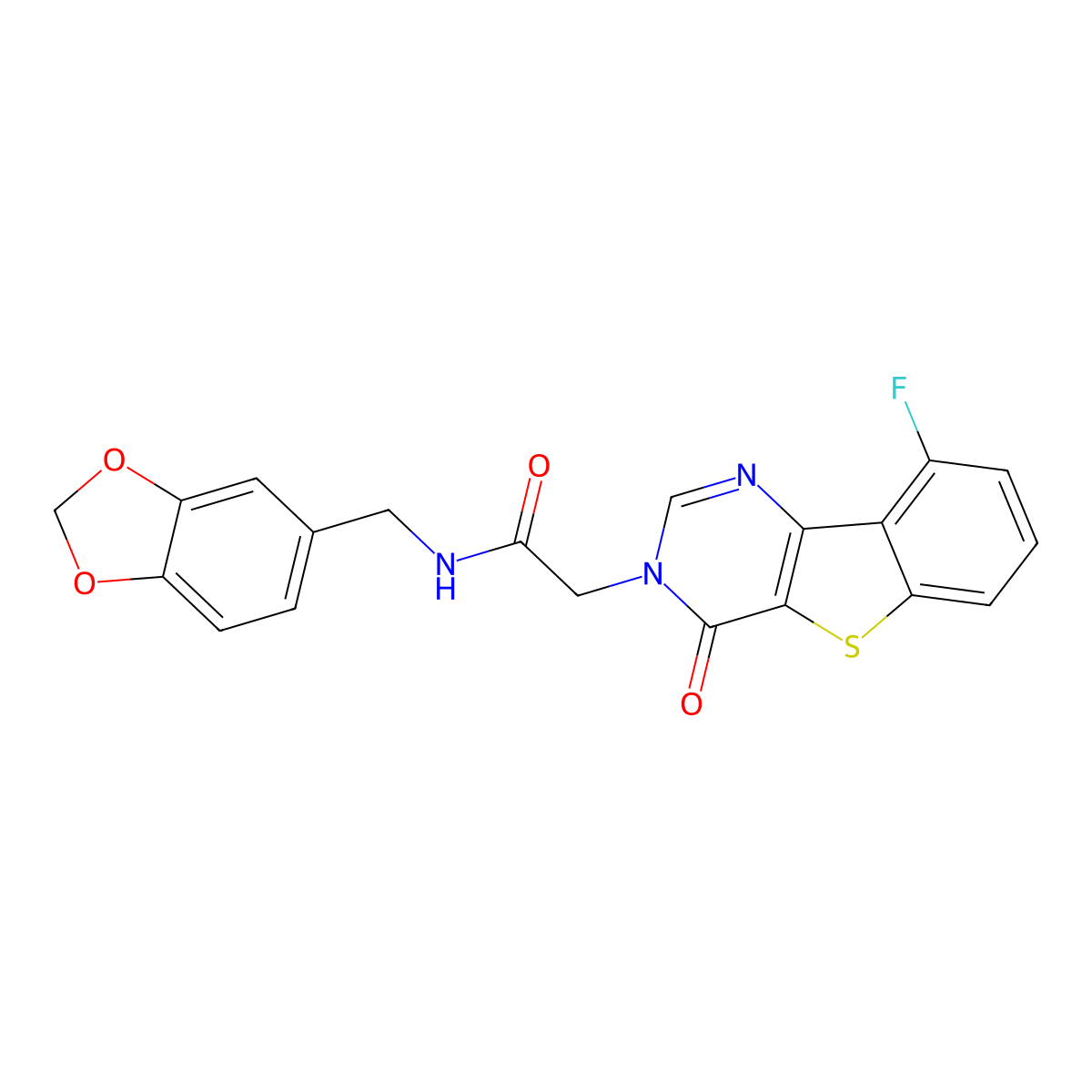 N-(1,3-benzodioxol-5-ylmethyl)-2-(9-fluoro-4-oxo[1]benzothieno[3,2-d]pyrimidin-3(4H)-yl)acetamide molecular structure, CAS 1021222-77-4