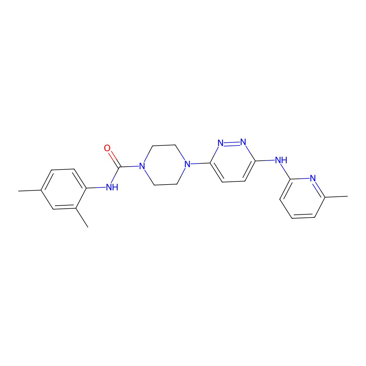 N-(2,4-dimethylphenyl)-4-(6-((6-methylpyridin-2-yl)amino)pyridazin-3-yl)piperazine-1-carboxamide molecular structure, CAS 1021222-80-9