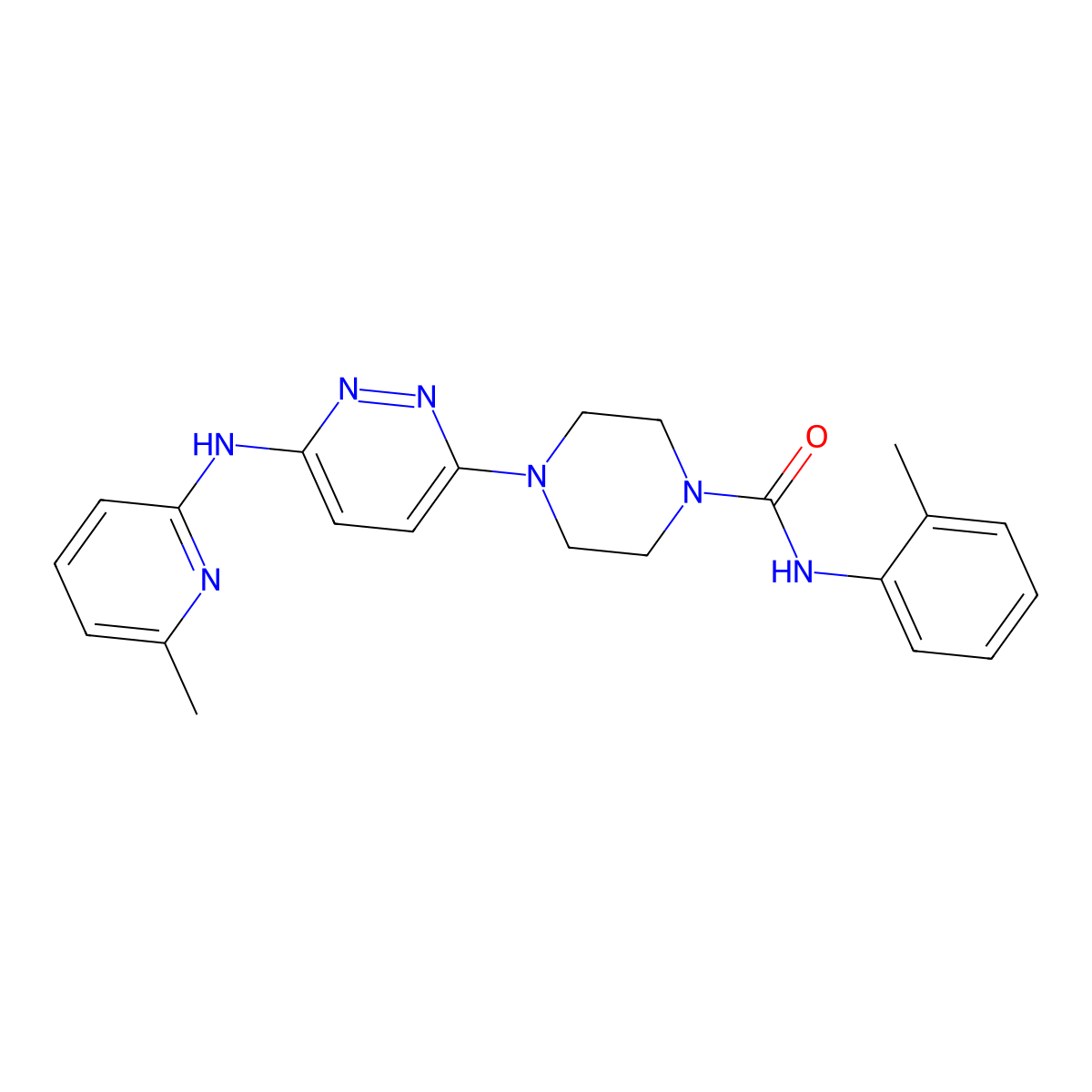 4-(6-((6-methylpyridin-2-yl)amino)pyridazin-3-yl)-N-(o-tolyl)piperazine-1-carboxamide molecular structure, CAS 1021222-84-3