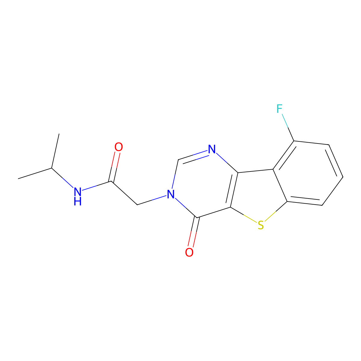 2-{13-fluoro-6-oxo-8-thia-3,5-diazatricyclo[7.4.0.0^{2,7}]trideca-1(13),2(7),3,9,11-pentaen-5-yl}-N-(propan-2-yl)acetamide molecular structure, CAS 1021222-89-8