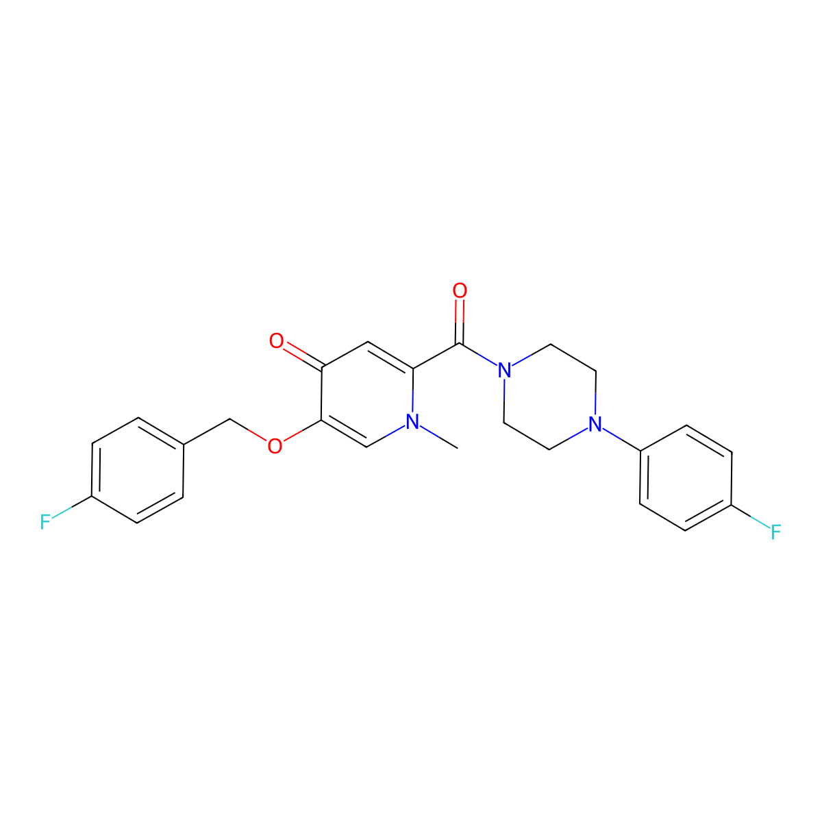 5-((4-fluorobenzyl)oxy)-2-(4-(4-fluorophenyl)piperazine-1-carbonyl)-1-methylpyridin-4(1H)-one molecular structure, CAS 1021222-90-1