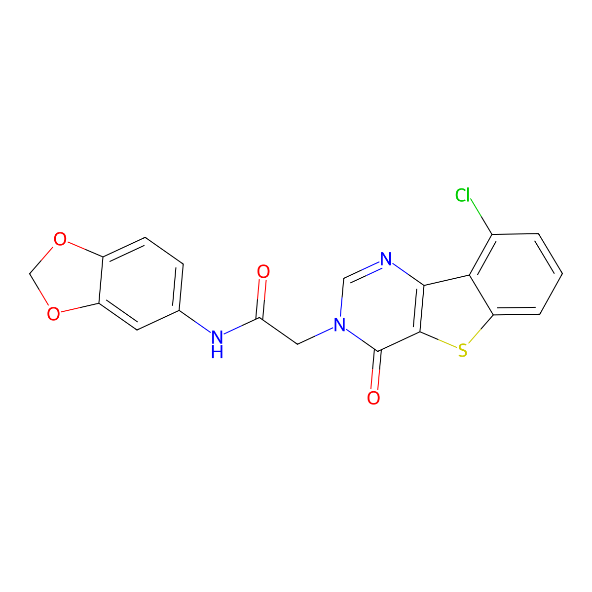 N-1,3-benzodioxol-5-yl-2-(9-chloro-4-oxo[1]benzothieno[3,2-d]pyrimidin-3(4H)-yl)acetamide molecular structure, CAS 1021222-93-4