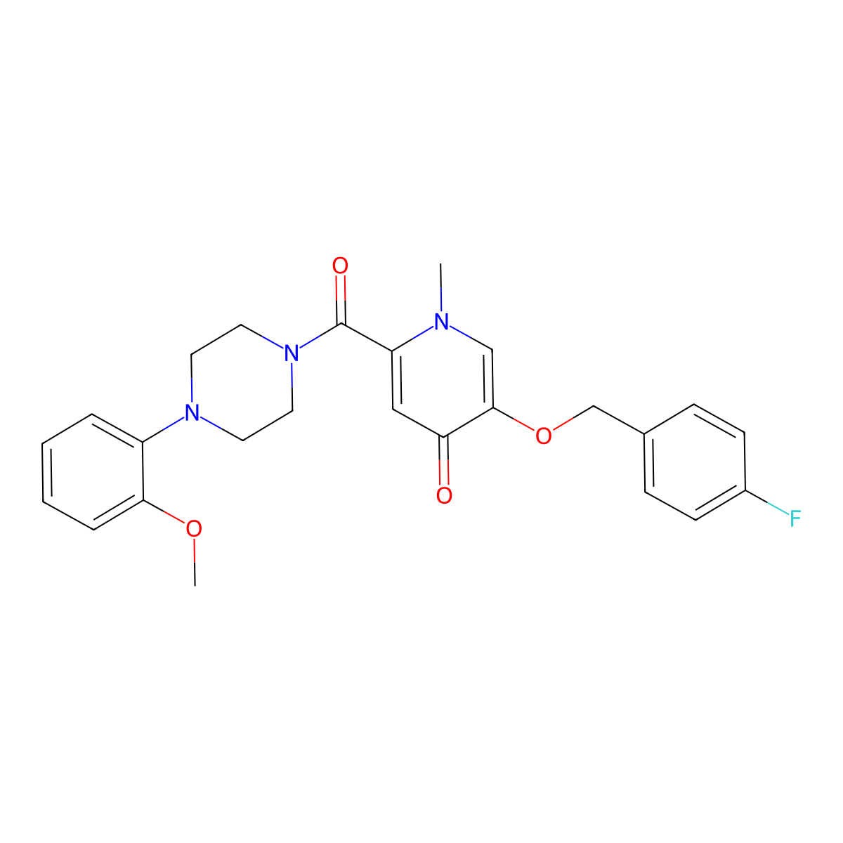 5-((4-fluorobenzyl)oxy)-2-(4-(2-methoxyphenyl)piperazine-1-carbonyl)-1-methylpyridin-4(1H)-one molecular structure, CAS 1021222-94-5