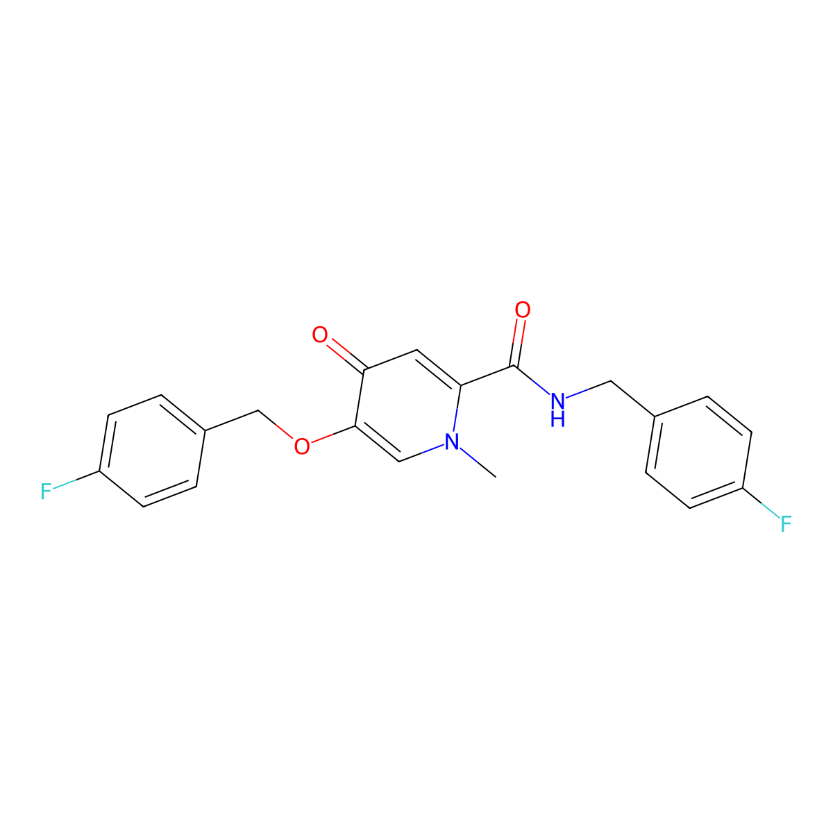 N-(4-fluorobenzyl)-5-((4-fluorobenzyl)oxy)-1-methyl-4-oxo-1,4-dihydropyridine-2-carboxamide molecular structure, CAS 1021222-97-8