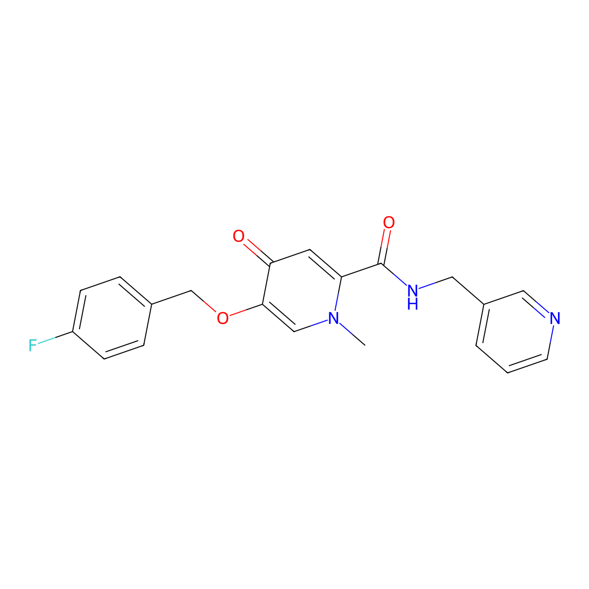 5-((4-fluorobenzyl)oxy)-1-methyl-4-oxo-N-(pyridin-3-ylmethyl)-1,4-dihydropyridine-2-carboxamide molecular structure, CAS 1021223-00-6