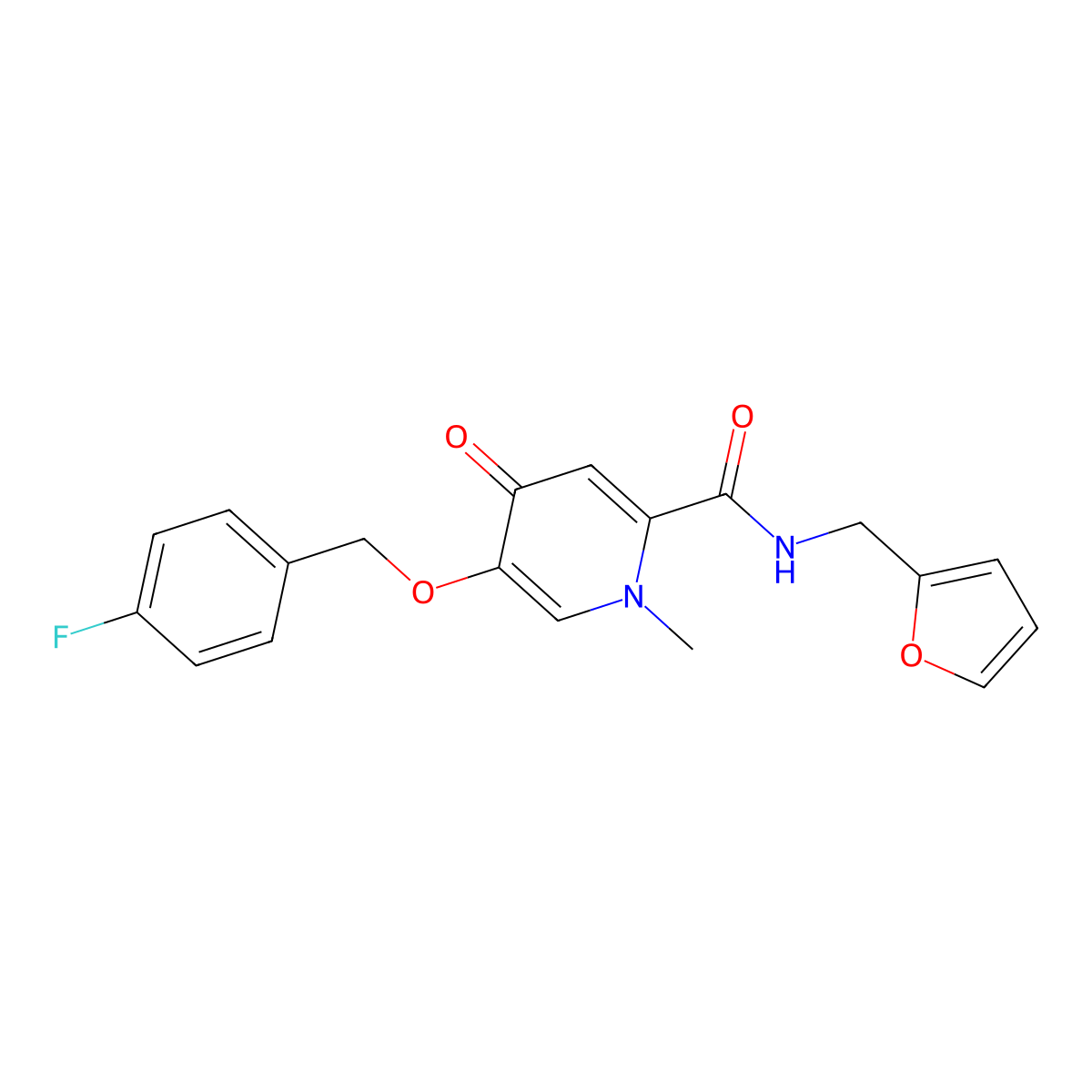 5-((4-fluorobenzyl)oxy)-N-(furan-2-ylmethyl)-1-methyl-4-oxo-1,4-dihydropyridine-2-carboxamide molecular structure, CAS 1021223-02-8