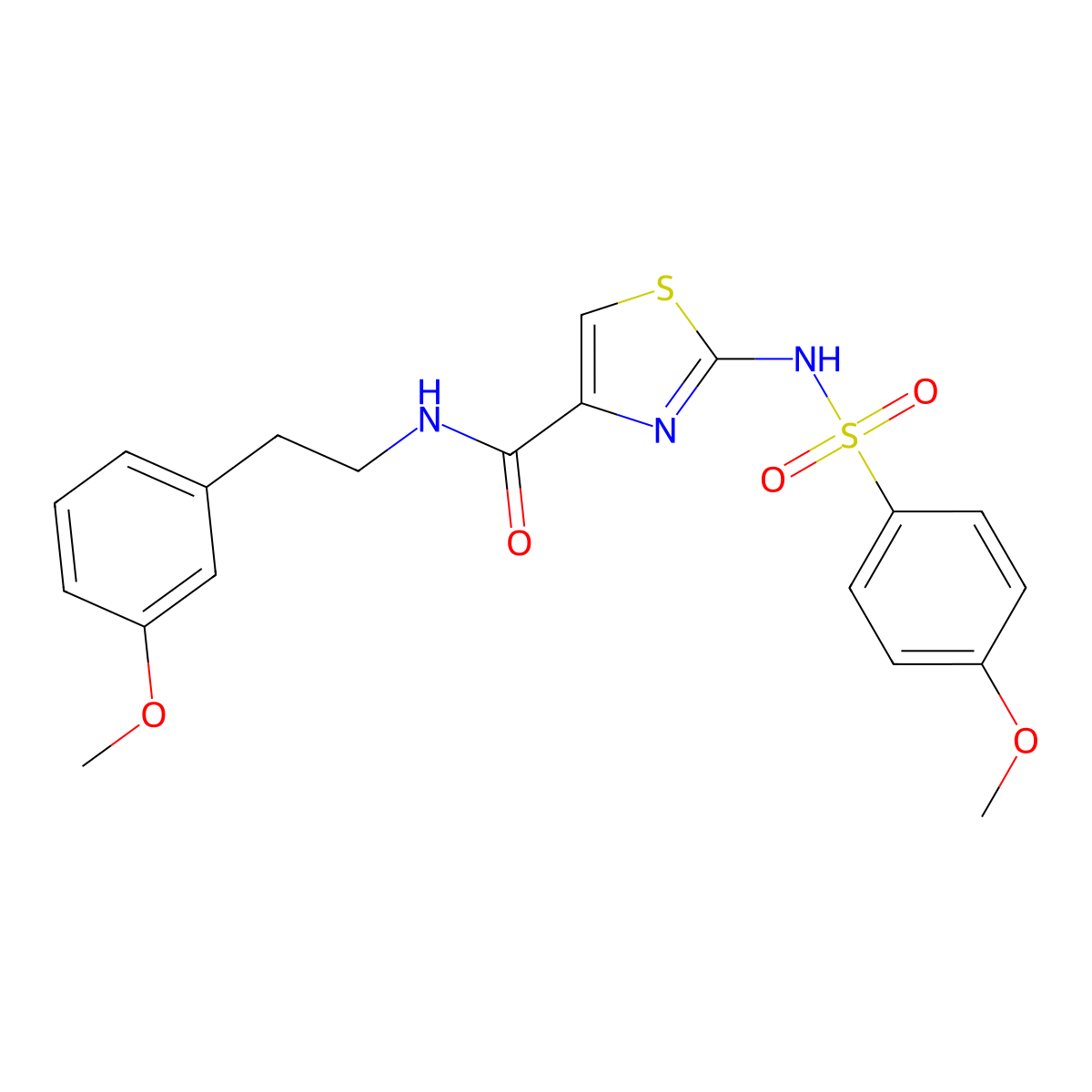 N-(3-methoxyphenethyl)-2-(4-methoxyphenylsulfonamido)thiazole-4-carboxamide molecular structure, CAS 1021223-03-9