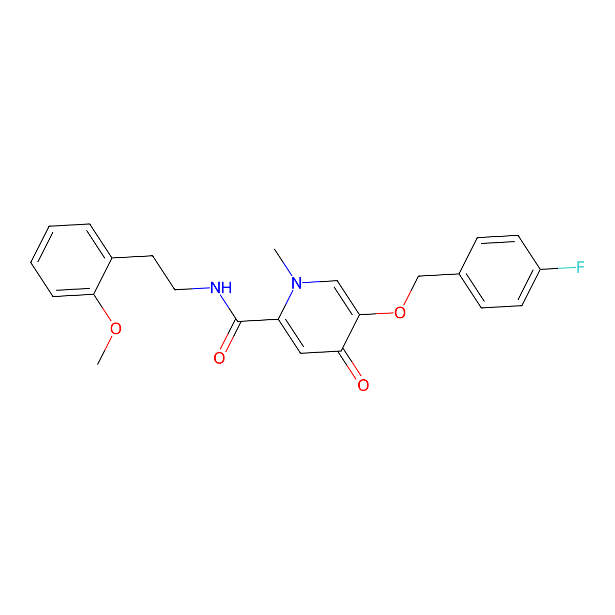5-((4-fluorobenzyl)oxy)-N-(2-methoxyphenethyl)-1-methyl-4-oxo-1,4-dihydropyridine-2-carboxamide molecular structure, CAS 1021223-05-1