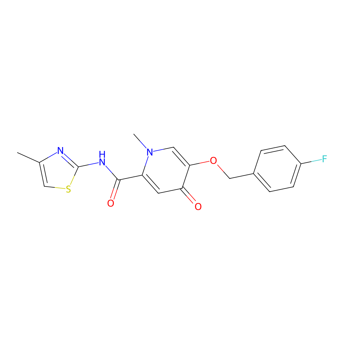 5-((4-fluorobenzyl)oxy)-1-methyl-N-(4-methylthiazol-2-yl)-4-oxo-1,4-dihydropyridine-2-carboxamide molecular structure, CAS 1021223-10-8