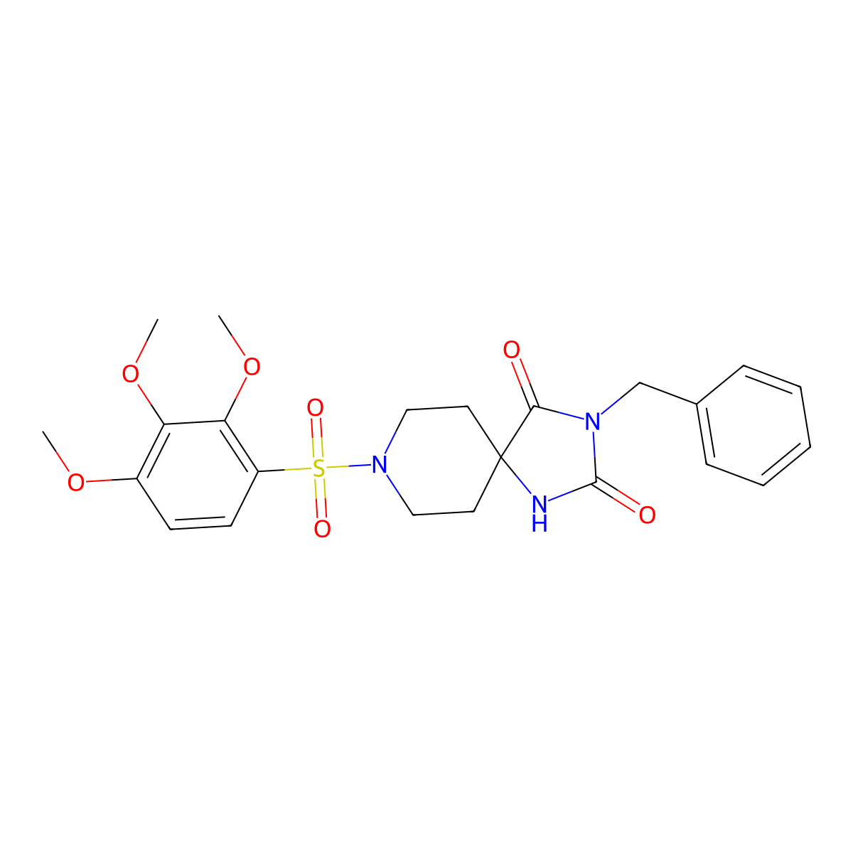 3-Benzyl-8-((2,3,4-trimethoxyphenyl)sulfonyl)-1,3,8-triazaspiro[4.5]decane-2,4-dione molecular structure, CAS 1021223-15-3