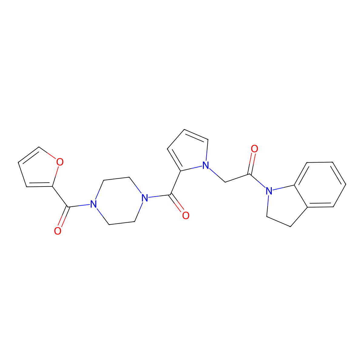 1-(2,3-dihydro-1H-indol-1-yl)-2-{2-[4-(furan-2-carbonyl)piperazine-1-carbonyl]-1H-pyrrol-1-yl}ethan-1-one molecular structure, CAS 1021223-18-6