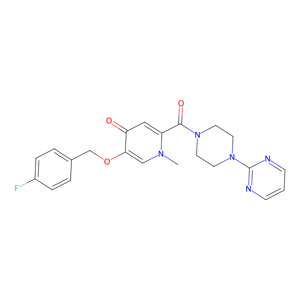 5-((4-fluorobenzyl)oxy)-1-methyl-2-(4-(pyrimidin-2-yl)piperazine-1-carbonyl)pyridin-4(1H)-one molecular structure, CAS 1021223-22-2