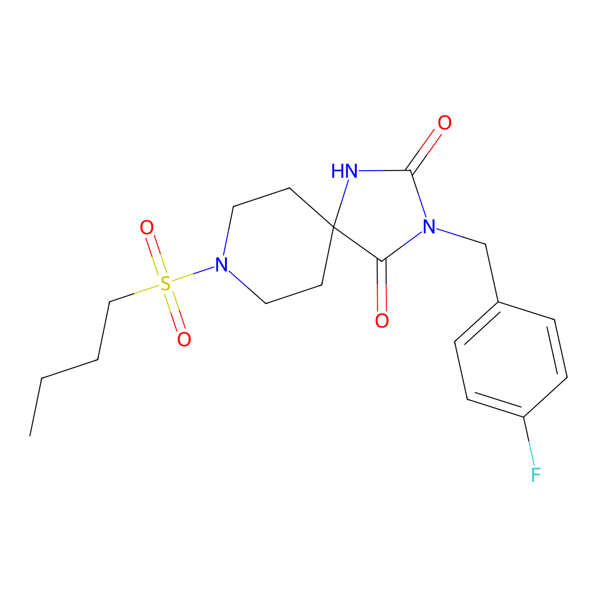 8-(Butane-1-sulfonyl)-3-[(4-fluorophenyl)methyl]-1,3,8-triazaspiro[4.5]decane-2,4-dione molecular structure, CAS 1021223-26-6