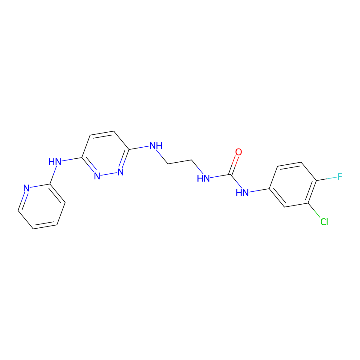 1-(3-Chloro-4-fluorophenyl)-3-(2-((6-(pyridin-2-ylamino)pyridazin-3-yl)amino)ethyl)urea molecular structure, CAS 1021223-27-7